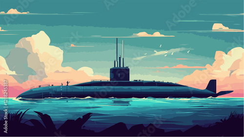 Illustration of a submarine. Naval forces.