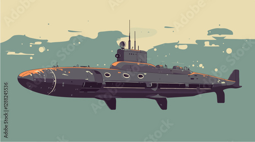 Illustration of a submarine. Naval forces.