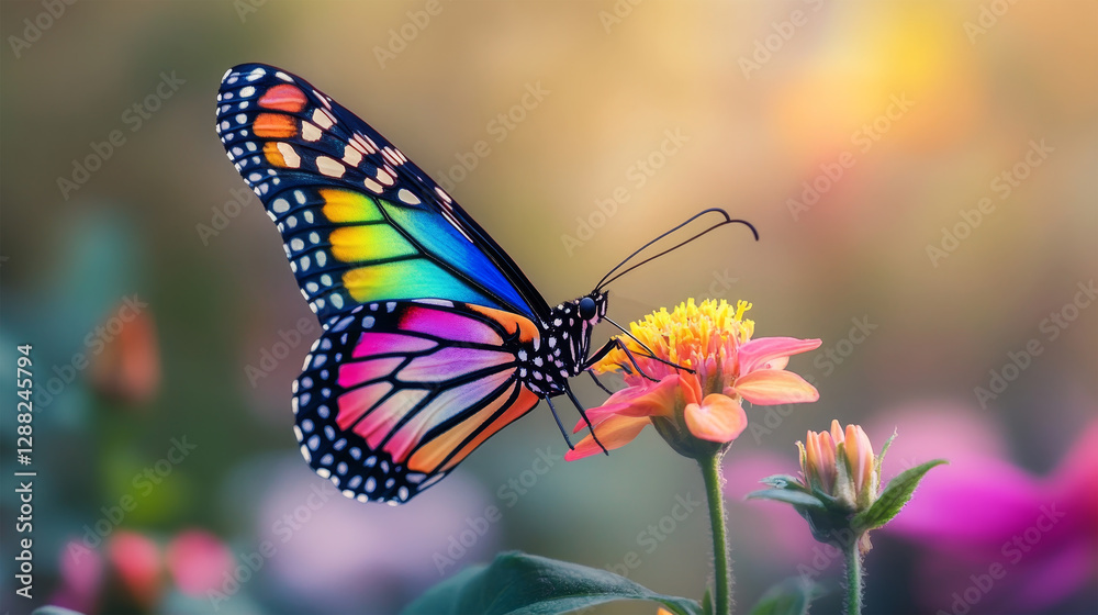 Fototapeta premium butterfly with flowers on nature background