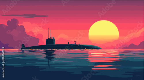Illustration of a submarine. Naval forces.