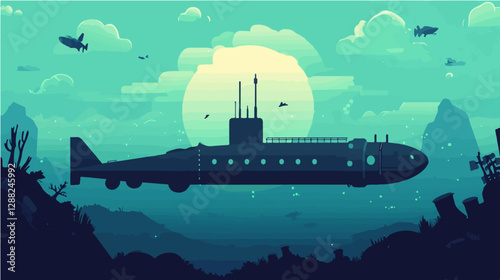 Illustration of a submarine. Naval forces.