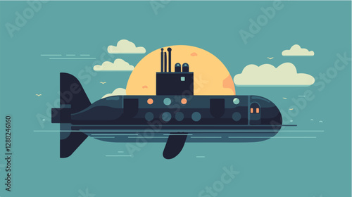 Illustration of a submarine. Naval forces.