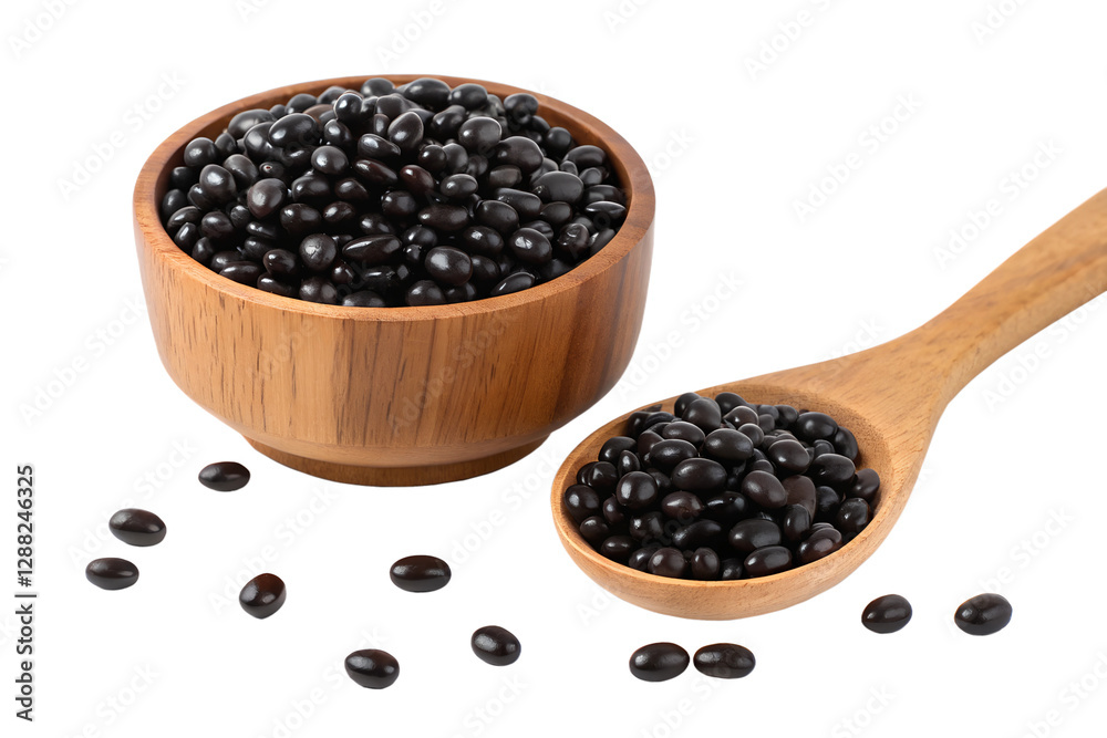 black beansin a wooden bowl isolated on transparent background png black beansin a wooden bowl isolated on transparent background png