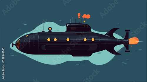 Illustration of a submarine. Naval forces.