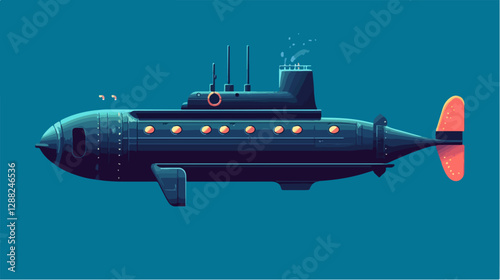 Illustration of a submarine. Naval forces.