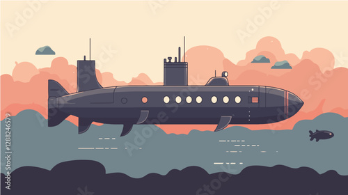 Illustration of a submarine. Naval forces.