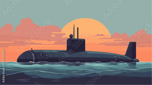Illustration of a submarine. Naval forces.