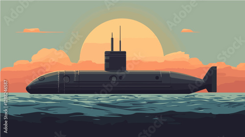 Illustration of a submarine. Naval forces.
