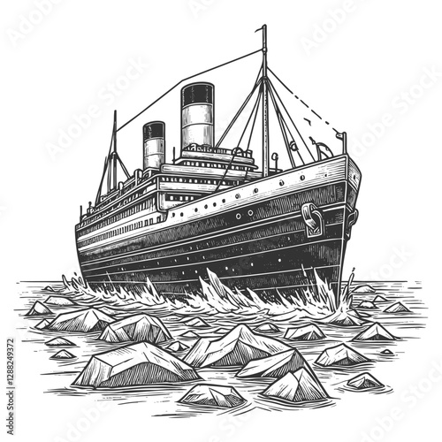 Vintage Ocean Liner Sailing Near Icebergs vector