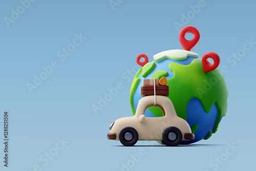 Collection of Travel Tourism 3d icon, Trip Planning World Tour. Holiday Vacation, Travel and Transport concept.
