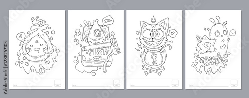 Doodle coloring page for children and adults. Black and white vector characters. Vector doodle illustration