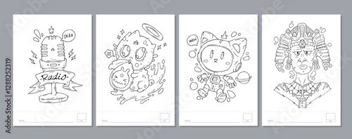 Doodle coloring page for children and adults. Black and white vector characters. Vector doodle illustration