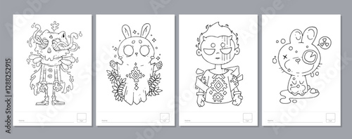 Doodle coloring page for children and adults. Black and white vector characters. Vector doodle illustration