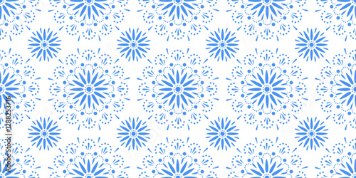 Mexican picado papercut template. Abstract seamless pattern with floral. Ethnic folk background. Surface cover design. Fabric textile print.