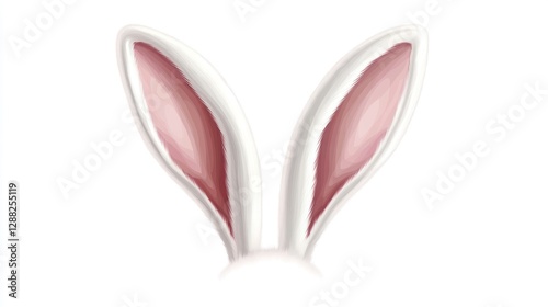 Pair of cartoon bunny ears, pink inside, white outside, isolated on white background.