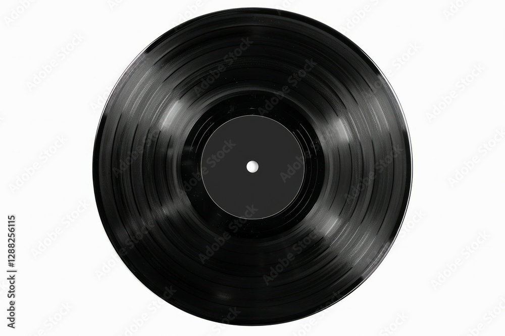 Black vinyl record on solid white background. Neural network AI generated