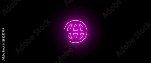 Neon dribbble icon animation on black background, chroma key.  photo