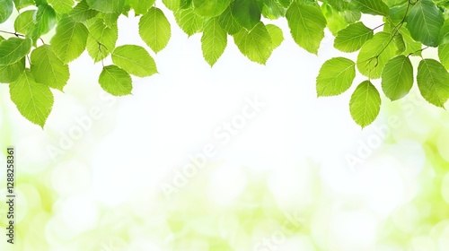 Vibrant Green Leaves Frame on White Background