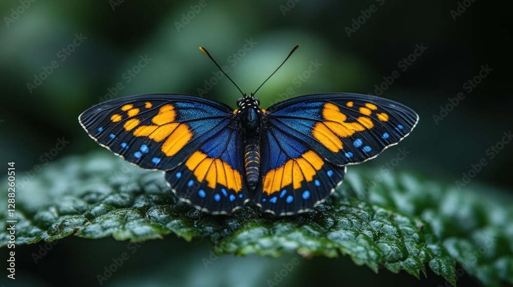 Fototapeta premium Vibrant Butterfly on Lush Leaf in Tropical Setting