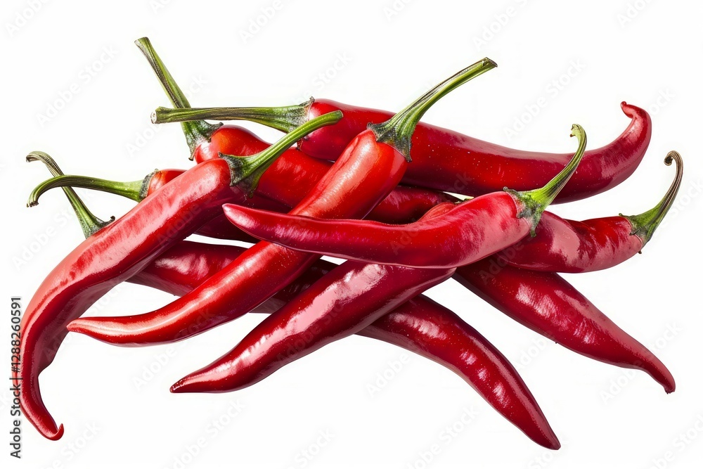 Cluster of red chili peppers on white background. Neural network AI generated Cluster of red chili peppers on white background. Neural network AI generated
