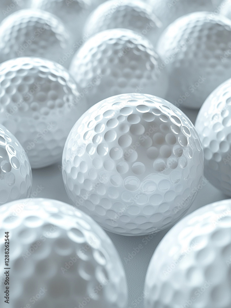 Many white golf balls arranged closely together Many white golf balls arranged closely together