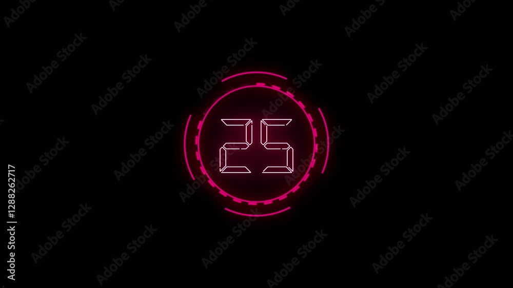 30 seconds stylish neon countdown timer animation, 30 second digital neon countdown on black screen, thirty seconds timer animated