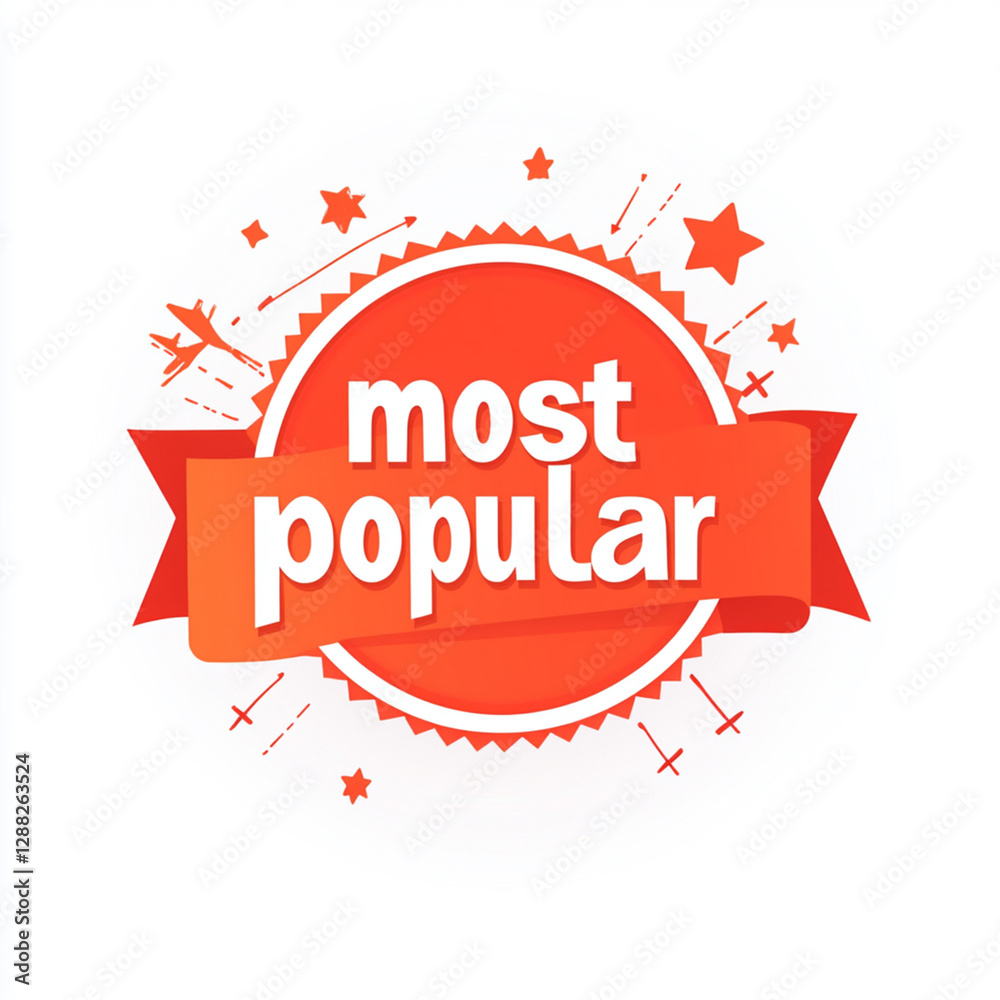 Fototapeta premium Circular Most Popular Badge with Star Accents and Splash Effect
