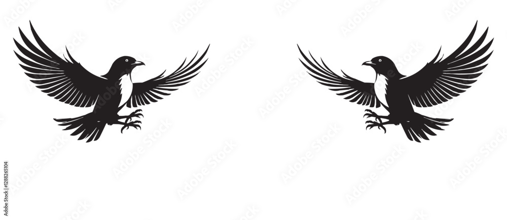 Obraz premium Flying Eagle Silhouette in Monochrome Vector Art