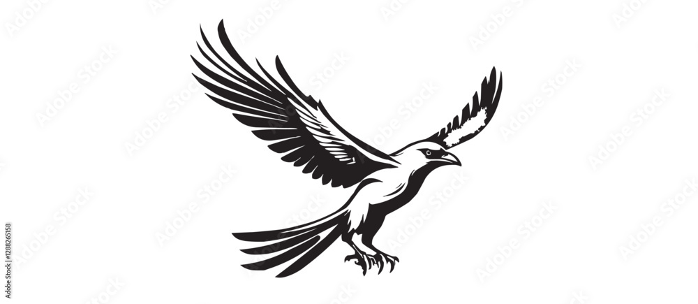Fototapeta premium Flying Eagle Silhouette in Monochrome Vector Art