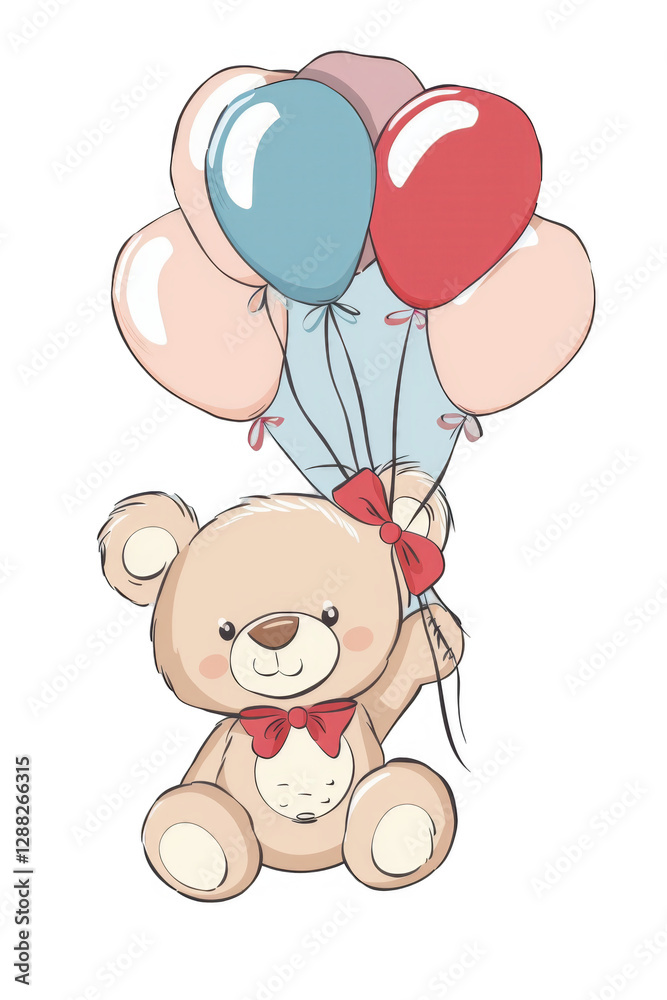 Adorable Teddy Bear Soaring with Balloons Adorable Teddy Bear Soaring with Balloons