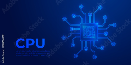 Futuristic Glowing Microchip, Digital Circuit Board, AI Processor, Cyber Technology, High-Tech Innovation