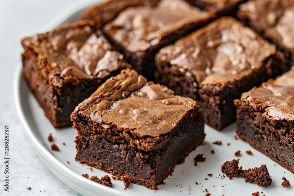 Decadent chocolate brownies on white plate. Neural network AI generated Decadent chocolate brownies on white plate. Neural network AI generated