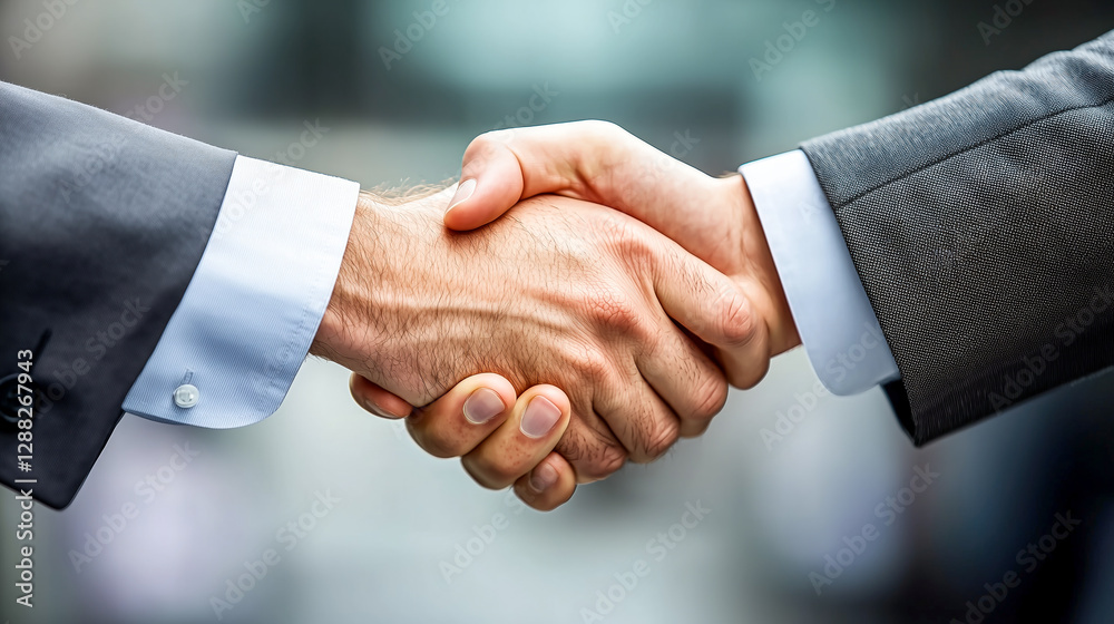 Two business associates clasp hands in a firm handshake, symbolizing agreement, partnership, and a deal well done, signifying success. Two business associates clasp hands in a firm handshake, symbolizing agreement, partnership, and a deal well done, signifying success.