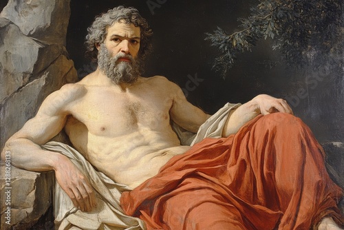 Classical Figure Depiction of a Muscular Man in Drapery, Captivating Artistry and Historical Essence in Portrait