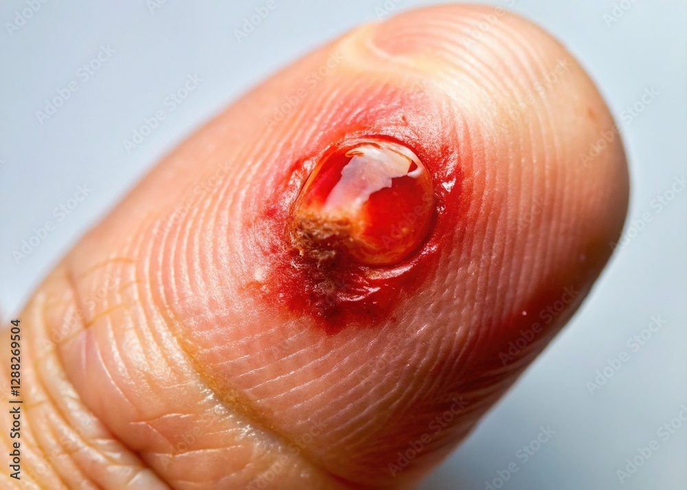 Fototapeta premium Disinfected Finger Wound - Hydrogen Peroxide Treatment Close Up