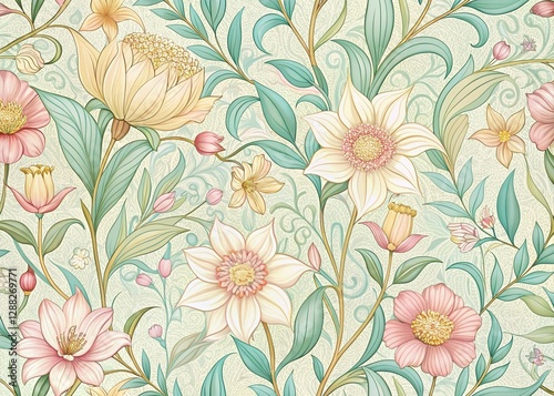 Wallpaper Mural Elegant Floral Pattern: Soft Hues & Intricate Line Art Design Torontodigital.ca