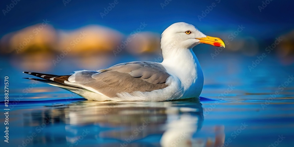 Fototapeta premium Majestic Herring Gull Floating on Calm Ocean Water
