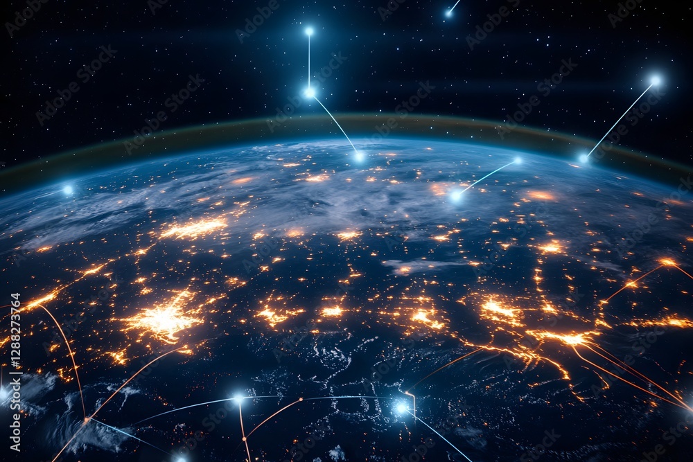 Obraz premium Global Network Connections at Night