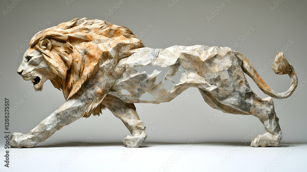 Obraz premium Abstract Lion Sculpture, Studio, Light Gray