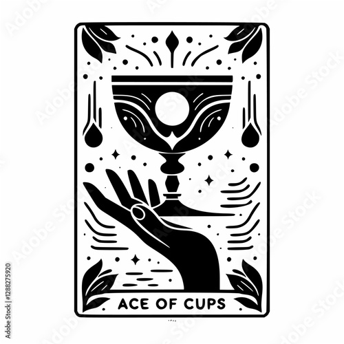 Traditional Ace of Cups in Monochrome