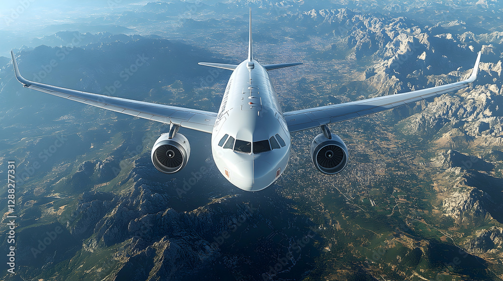 Fototapeta premium Airplane Flight Over Mountains