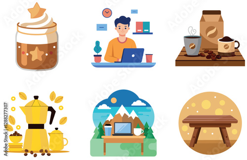 Modern Kitchen Bundle. Coffee Display Collection Stickers