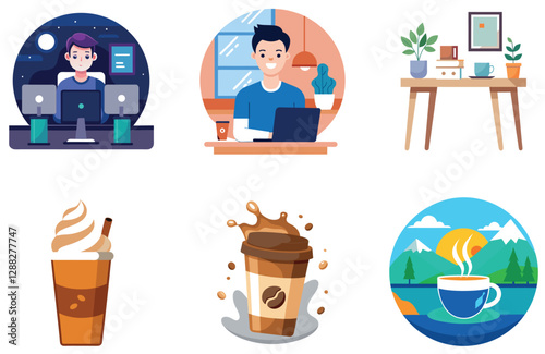 Modern Coffee Bundle. Digital Media Collection Stickers