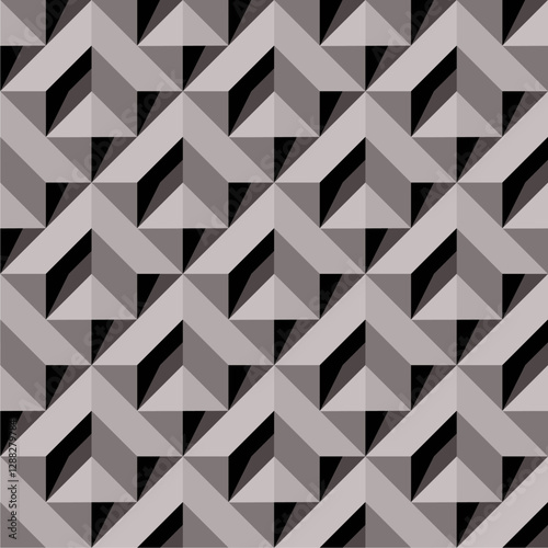 Isometric geometric patterns gray cubes. Endless cubic background, seamless texture, vector illustration
