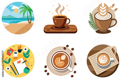 Tempting Coffee Bundle. Yummy Dessert Collection Stickers