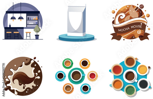 Young woman. coffee. Bundle.  laptop. work. Collection Stickers