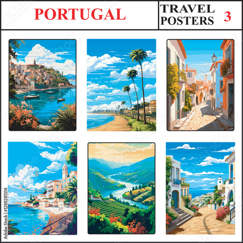 Portugal Porto Estoril Cascais Travel Poster Wall Art Print Collection Set Part 3