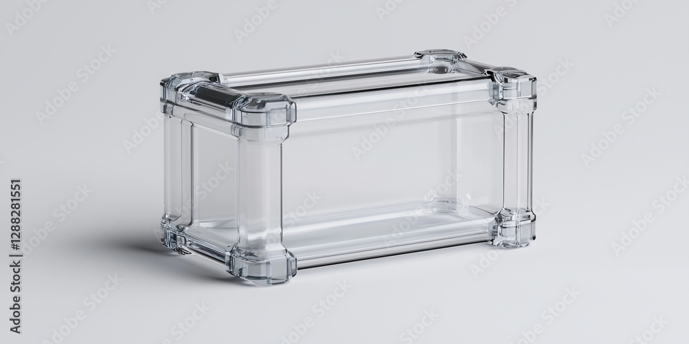 Electric Vehicles Concepts. Transparent storage box with a lid on a minimalist background. Electric Vehicles Concepts. Transparent storage box with a lid on a minimalist background.