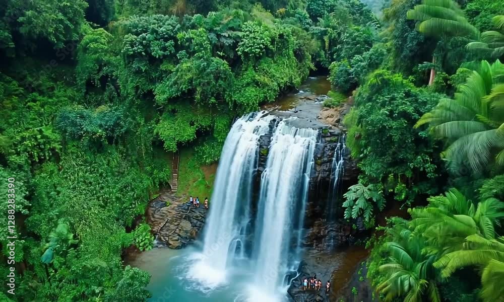 Breathtaking Waterfall Scenery in a Lush Rainforest with Turquoise Pool Breathtaking Waterfall Scenery in a Lush Rainforest with Turquoise Pool