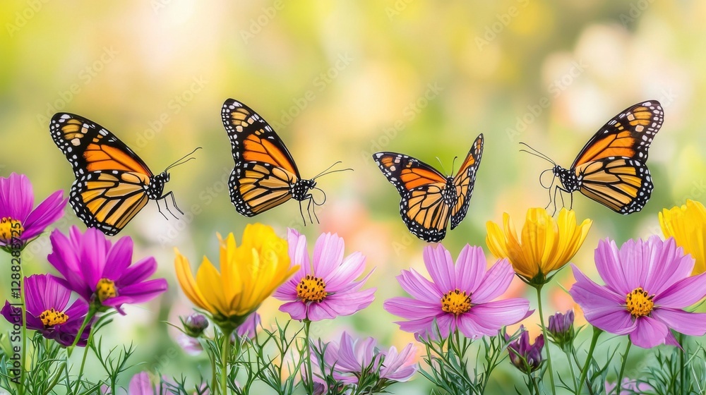 A butterfly spring background arranged by a professional photographer, featuring vibrant butterflies hovering over blooming flowers with ultra-detailed textures A butterfly spring background arranged by a professional photographer, featuring vibrant butterflies hovering over blooming flowers with ultra-detailed textures